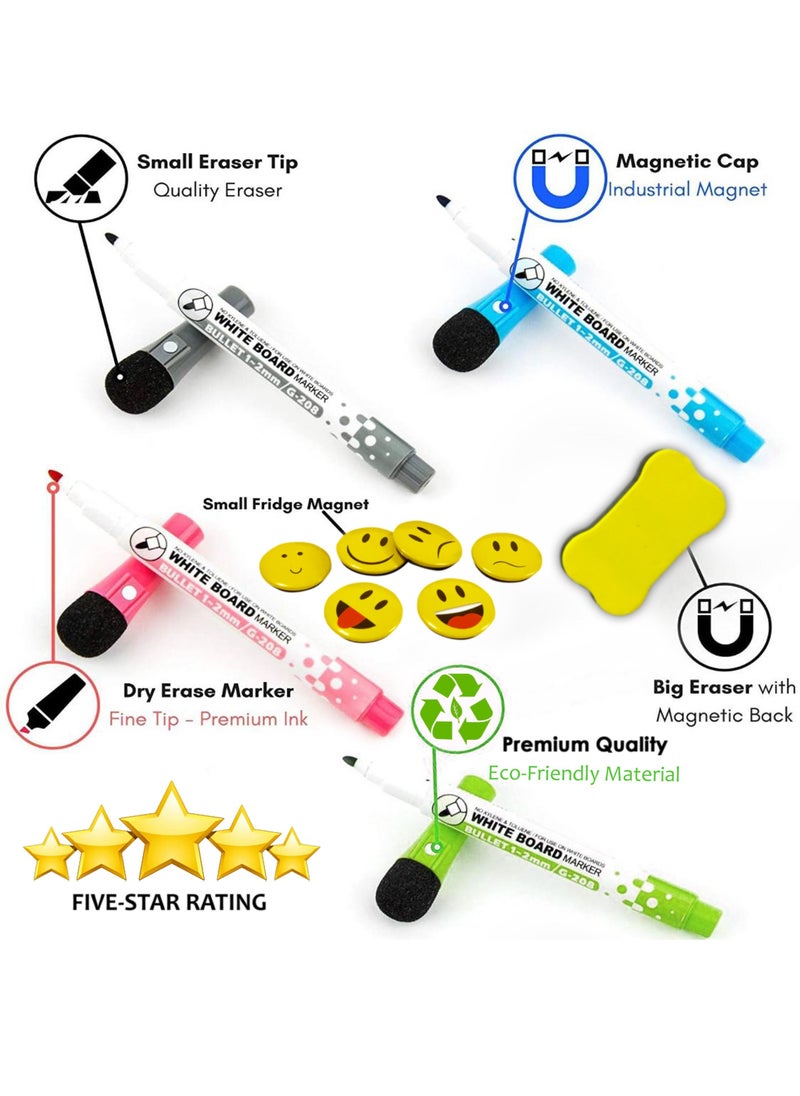 ROBUST - Robust Dry Erase Magnetic Whiteboard For Fridge Magnet 17XI2 Inch With 4 Marker Pens, Magnetic Eraser and 6 Emojis, Stain Resistant Refrigerator Daily Weekly Planner, Kitchen, ome & Office, Organizer - Image 1