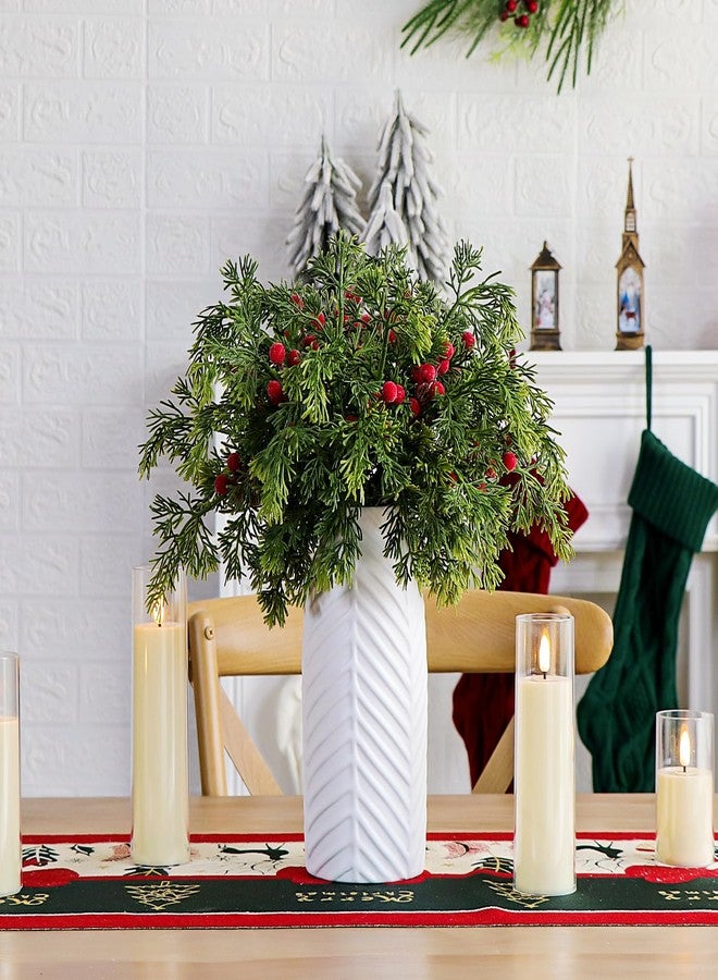 Kunjocy 40PCS Christmas Artificial Pine Branches Frosted Berry Stems Fake Evergreen Norfolk Cypress Sprigs Holly Berries Winter Greenery Picks for Vase Filler DIY Craft Garland Home Decor (Green & Red) - Image 3