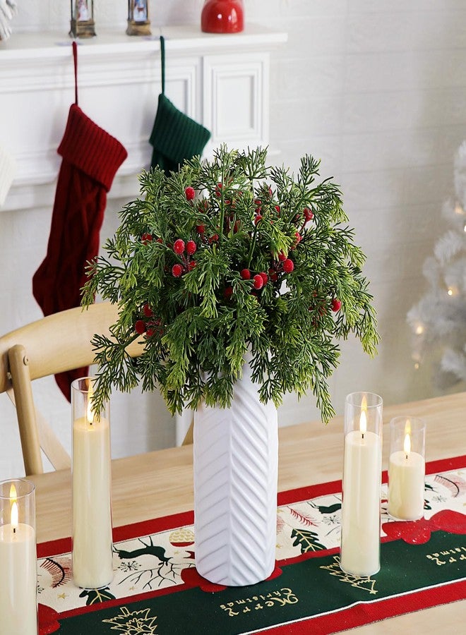 Kunjocy 40PCS Christmas Artificial Pine Branches Frosted Berry Stems Fake Evergreen Norfolk Cypress Sprigs Holly Berries Winter Greenery Picks for Vase Filler DIY Craft Garland Home Decor (Green & Red) - Image 4