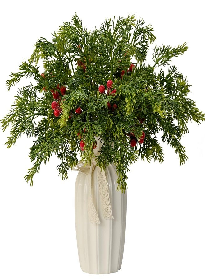 Kunjocy 40PCS Christmas Artificial Pine Branches Frosted Berry Stems Fake Evergreen Norfolk Cypress Sprigs Holly Berries Winter Greenery Picks for Vase Filler DIY Craft Garland Home Decor (Green & Red) - Image 1