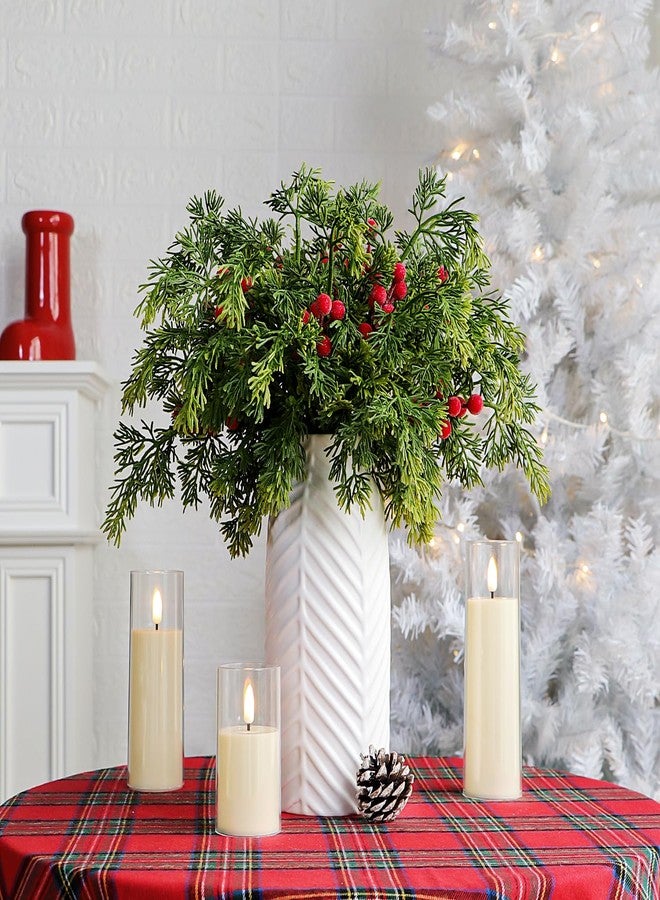 Kunjocy 40PCS Christmas Artificial Pine Branches Frosted Berry Stems Fake Evergreen Norfolk Cypress Sprigs Holly Berries Winter Greenery Picks for Vase Filler DIY Craft Garland Home Decor (Green & Red) - Image 5