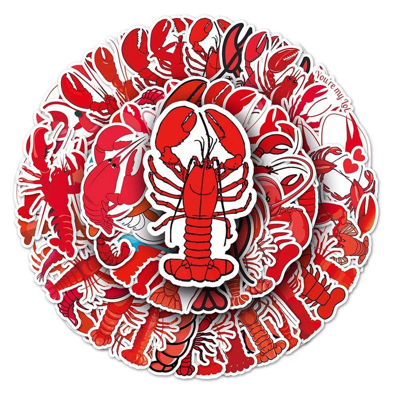 Lobster Stickers 50Pcs Crayfish Waterproof Vinyl Decals for Water Bottles Bicycle Laptop Refrigerator Luggage Computer Mobile Phone Skateboard Bike Dcor