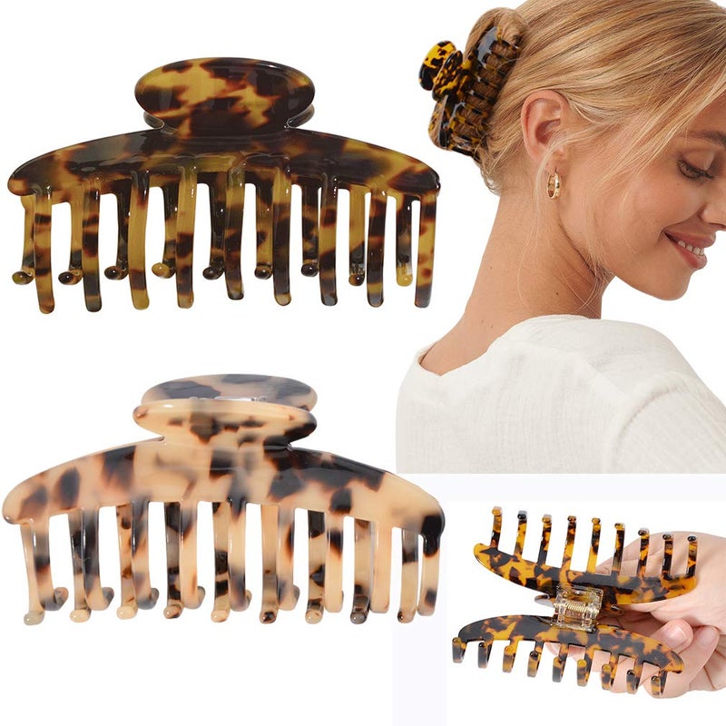 Aileam Big Claw Hair Clips 3.8 Inch Tortoise Banana for Women Girls Thin Hair French Design Celluloid Leopard Print Strong Hold for Thick Hair, 2 Color Available (2 Packs) - Image 1