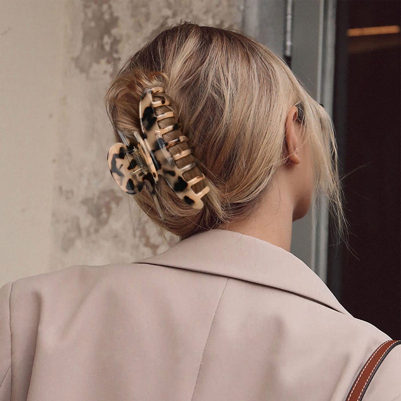 Aileam Big Claw Hair Clips 3.8 Inch Tortoise Banana for Women Girls Thin Hair French Design Celluloid Leopard Print Strong Hold for Thick Hair, 2 Color Available (2 Packs) - Image 5