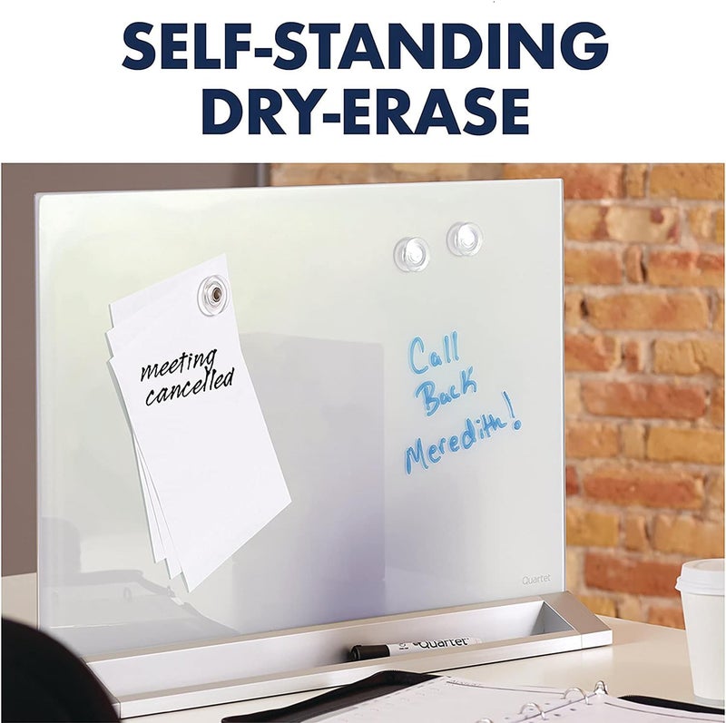 Quartet لوحة بيضاء زجاجية رباعية للمكتب مغناطيسية 17 × 23 سطح قابل للمسح الجاف يتضمن صواني ملحقات 1 قلم و 2 مغناطيس قوي أبيض GDP1723W - Image 3