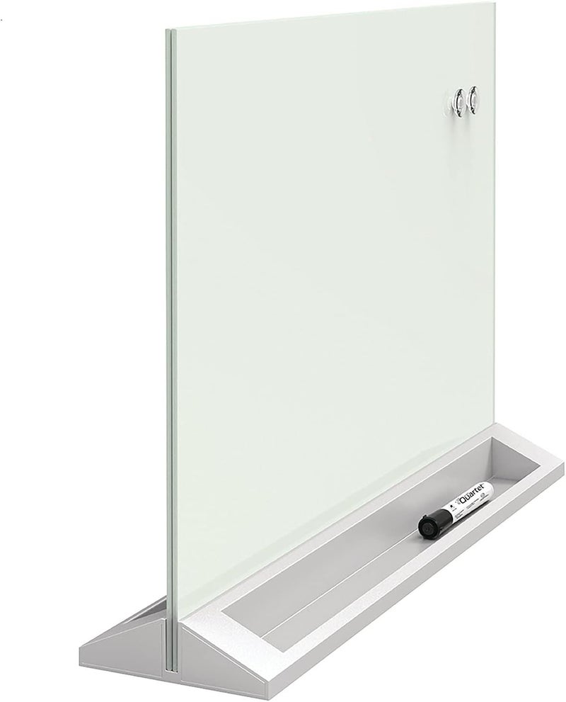 Quartet لوحة بيضاء زجاجية رباعية للمكتب مغناطيسية 17 × 23 سطح قابل للمسح الجاف يتضمن صواني ملحقات 1 قلم و 2 مغناطيس قوي أبيض GDP1723W - Image 1