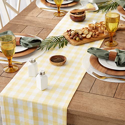 DII Checkered Tabletop Collection 100% Cotton, Machine Washable, Table Runner, 14x108, Yellow - Image 5