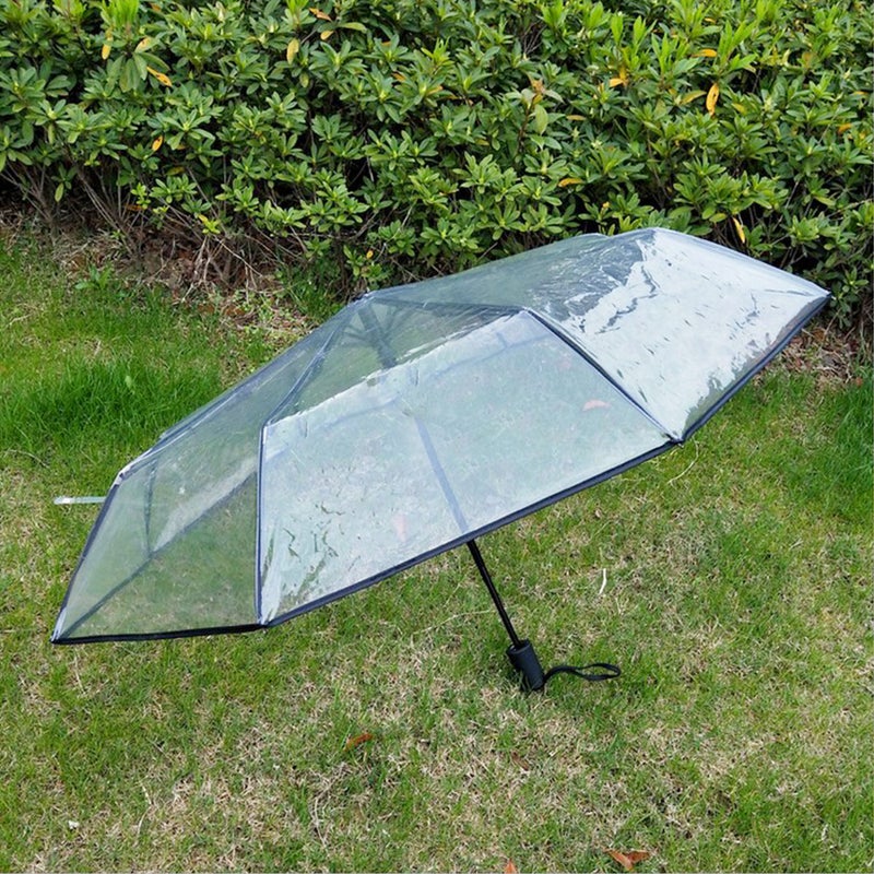 1pc Fully Automatic Triple Folding Transparent Umbrella Outdoor Umbrella - Image 3