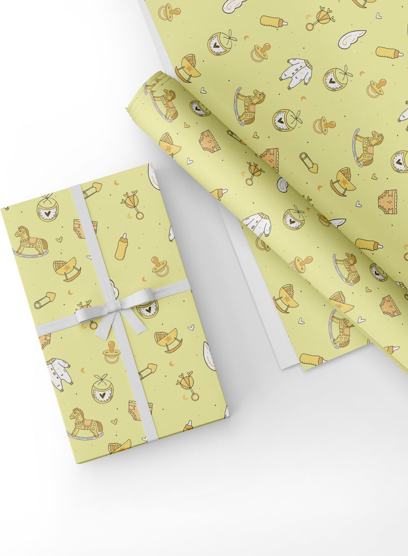 Share the Love Newborn Yellow Wrapping Paper Pack – 4 Sheets (50 x 70 cm Each) – Cute Baby Shower Gift Wrap for Baby Arrival, Birth Announcement, Christening, Birthday, Presents & Favors - Image 1