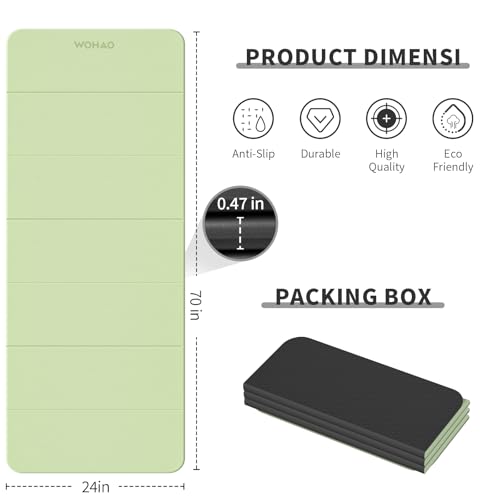 WOHAO Foldable Yoga Mat 70"x24" - Thickened TPE Non-Slip Exercise Mat for Home, Gym & Travel, Lightweight & Easy to Carry, Supports Pilates, Hot Yoga & Floor Workouts (Grass Green + Black) - Image 3