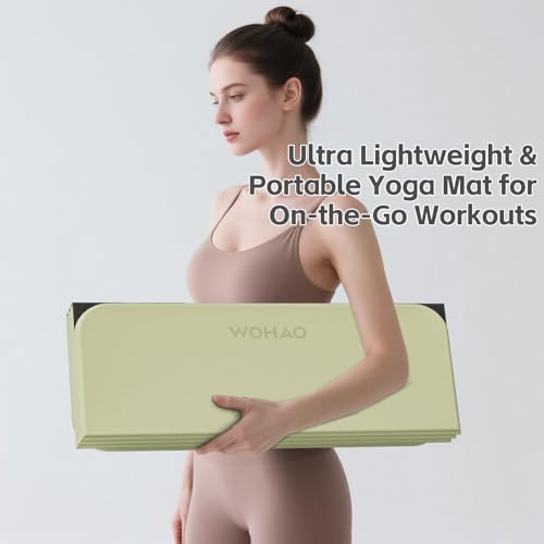 WOHAO Foldable Yoga Mat 70"x24" - Thickened TPE Non-Slip Exercise Mat for Home, Gym & Travel, Lightweight & Easy to Carry, Supports Pilates, Hot Yoga & Floor Workouts (Grass Green + Black) - Image 4