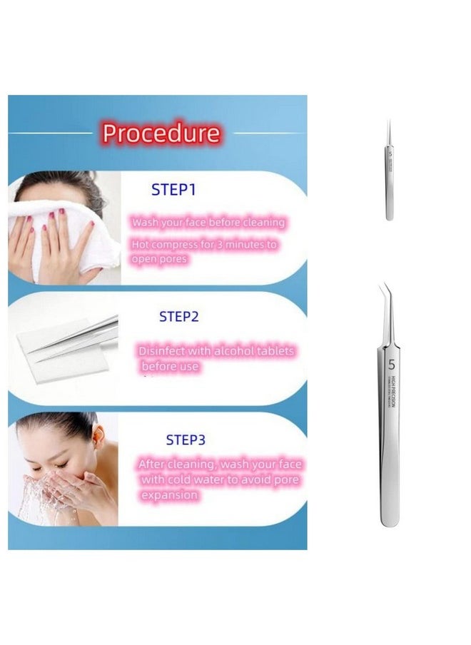 Chinshwehaw Professional Facial Blackhead Remover Tweezersextractor Acne Removal Kit Pimple Popper Tool Clip For Whiteheads Acne Clip Ingrown Hairs Tweezers Blackheads Remover Extractor Stainless Steel  - Image 4