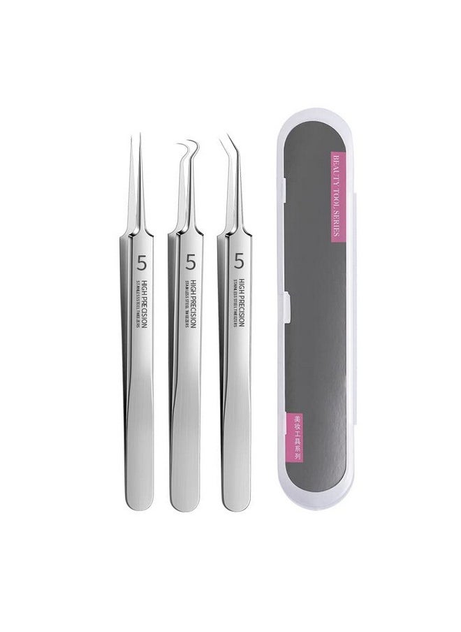 Chinshwehaw Professional Facial Blackhead Remover Tweezersextractor Acne Removal Kit Pimple Popper Tool Clip For Whiteheads Acne Clip Ingrown Hairs Tweezers Blackheads Remover Extractor Stainless Steel  - Image 1