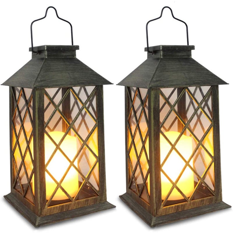 LED Solar Lantern Flickering Amber Light Effect Flameless Smokeless Retro Solar Lantern - Automatic On Off Hook for Outdoor Camping Garden - Image 2