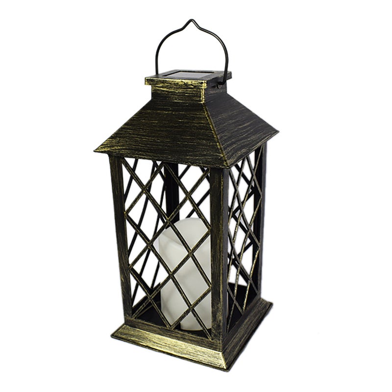 LED Solar Lantern Flickering Amber Light Effect Flameless Smokeless Retro Solar Lantern - Automatic On Off Hook for Outdoor Camping Garden - Image 1