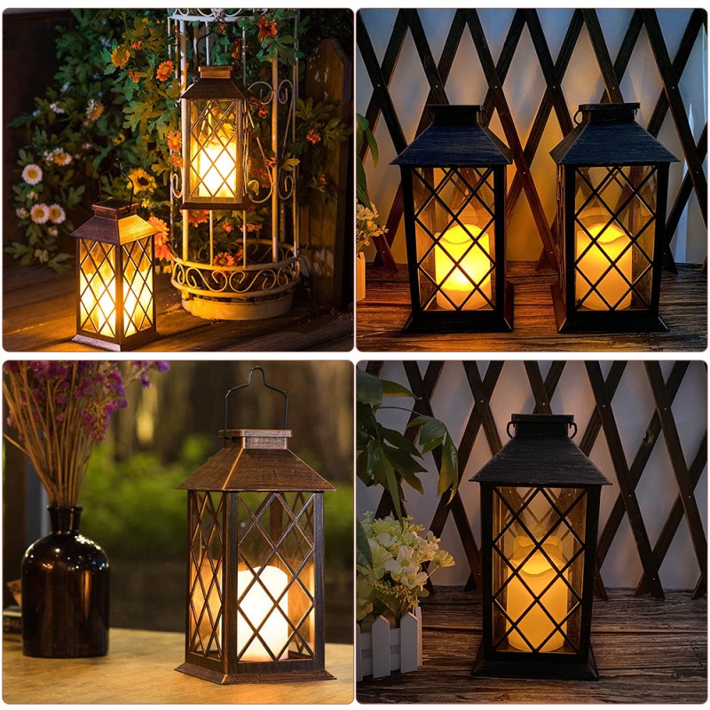 LED Solar Lantern Flickering Amber Light Effect Flameless Smokeless Retro Solar Lantern - Automatic On Off Hook for Outdoor Camping Garden - Image 4