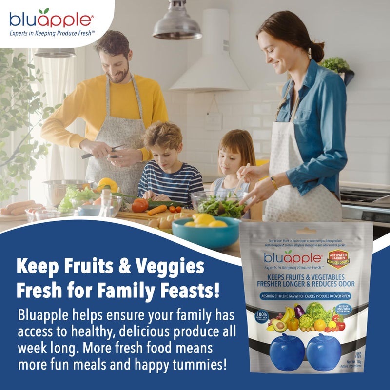 BluApple Bluapple Produce Saver with Activated Carbon - Ethylene Gas Absorber, Keep Fruits & Vegetables Fresh Longer, Minimize Food Waste, Refrigerator Odor Absorber, Produce Storage Extends Shelf Life, 2 Pack  - Image 5