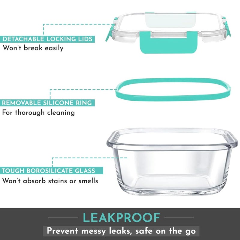 Magnus Magnus G-lock Glass Food Square Container with Break-Free Detachable Lock, 520ML Borosilicate Glass Lunch Box, Microwave and Oven Safe, Tiffin Box Safe for Easy Storage - Image 4