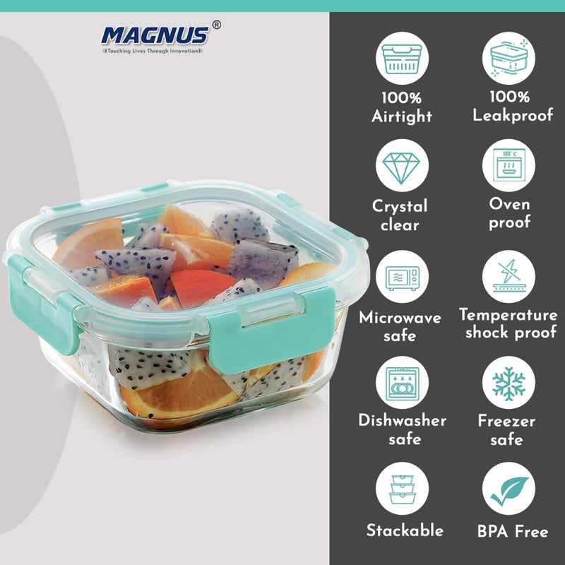 Magnus Magnus G-lock Glass Food Square Container with Break-Free Detachable Lock, 520ML Borosilicate Glass Lunch Box, Microwave and Oven Safe, Tiffin Box Safe for Easy Storage - Image 5