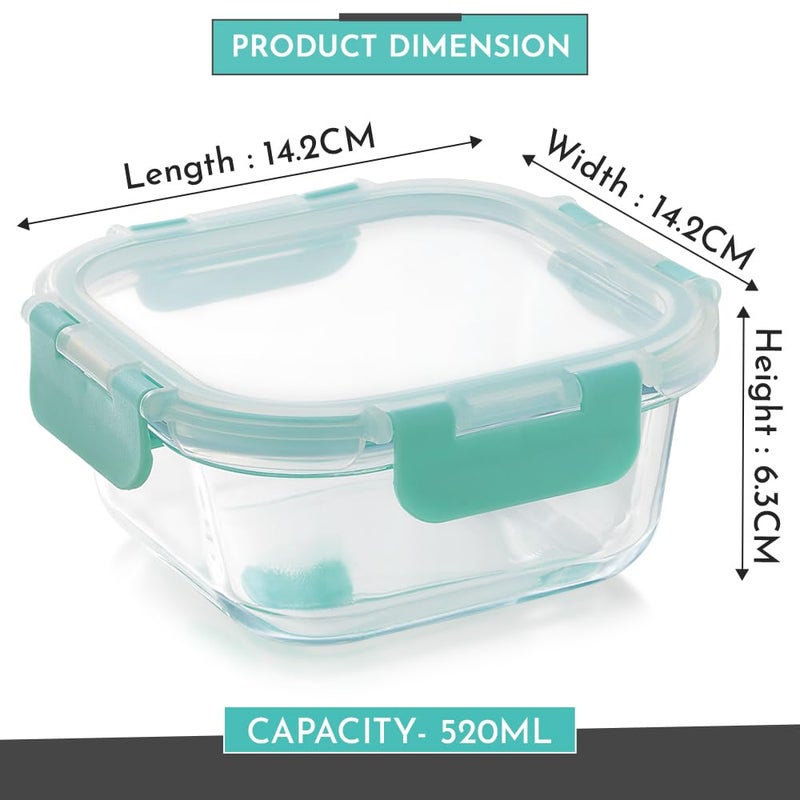 Magnus Magnus G-lock Glass Food Square Container with Break-Free Detachable Lock, 520ML Borosilicate Glass Lunch Box, Microwave and Oven Safe, Tiffin Box Safe for Easy Storage - Image 3