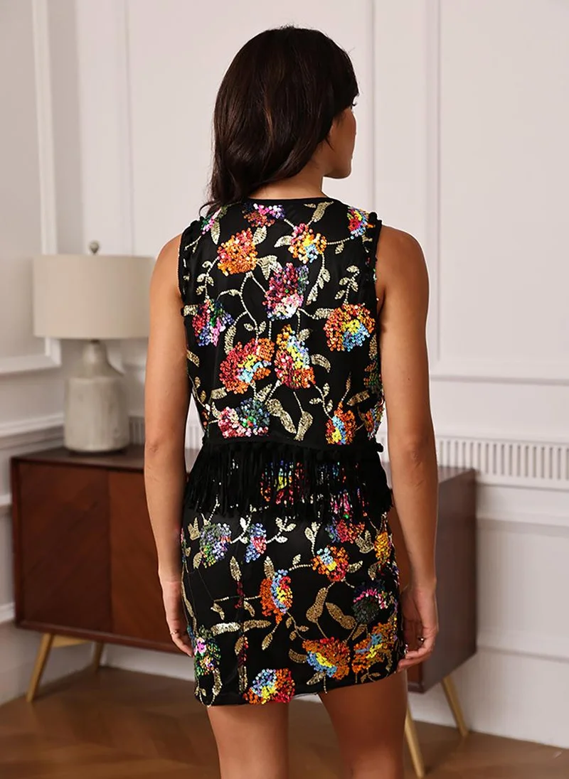 يونيكي Black V-Neck Sleeveless Co-rds Set