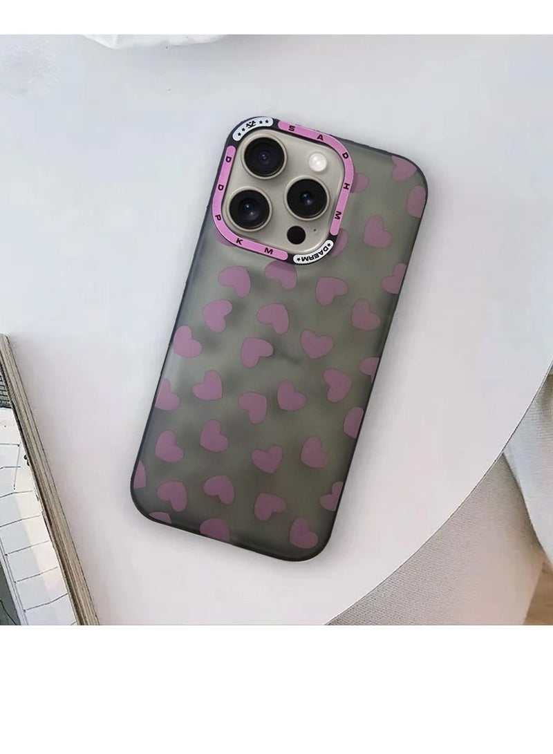 Techie غطاء خلفي بقلوب وردية جمالية مع واقي عدسة كاميرا مرتفع لآبل آيفون 16 برو - Image 3