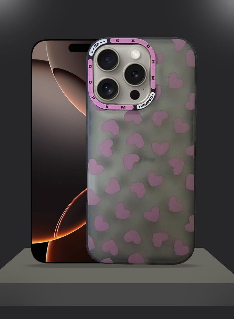 Techie غطاء خلفي بقلوب وردية جمالية مع واقي عدسة كاميرا مرتفع لآبل آيفون 16 برو - Image 5