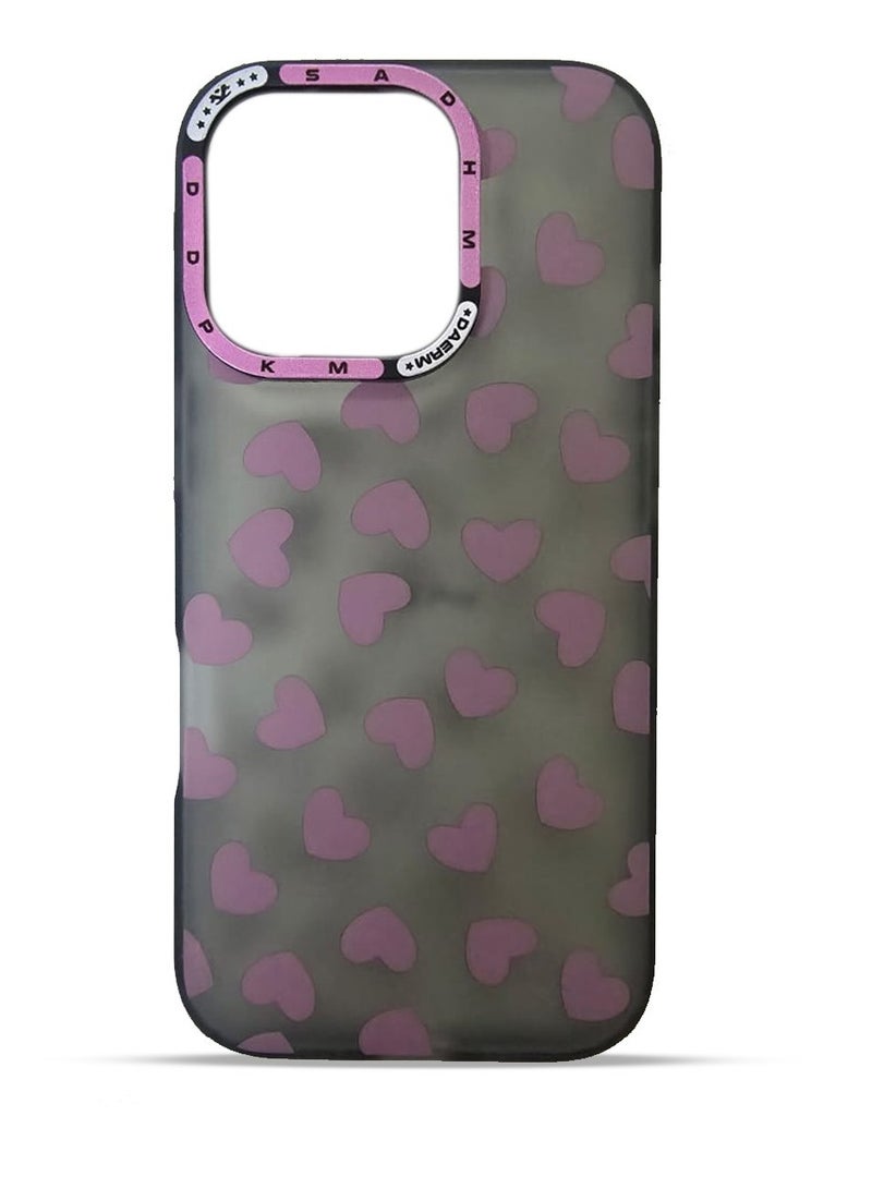 Techie غطاء خلفي بقلوب وردية جمالية مع واقي عدسة كاميرا مرتفع لآبل آيفون 16 برو - Image 2