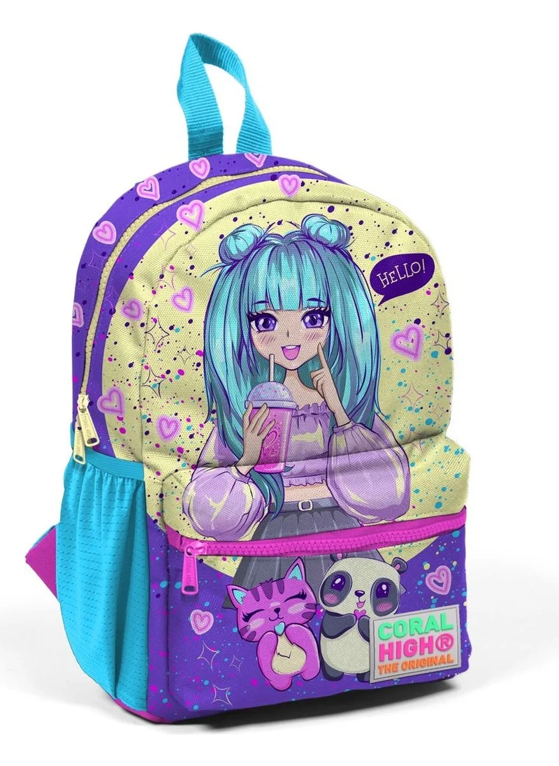 CORAL HIGH Tiny Nest Backpack Purple Pink Anime Girl Patterned Two Compartment 23535