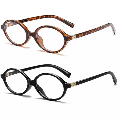 Breaksun Fashion Oval Glasses for Women Men Retro Round Tortoise Frame Blue Light Glasses Nerd Eyeglasses (Leopard+Black) - Image 1