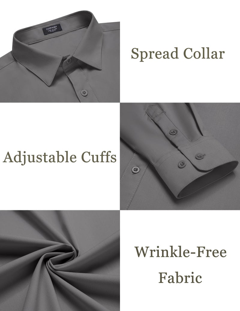 COOFANDY Men Button Down Long Sleeve Shirts Suit Shirt Business Shirts Muscle Fit Solid Dark Grey XXL - Image 5