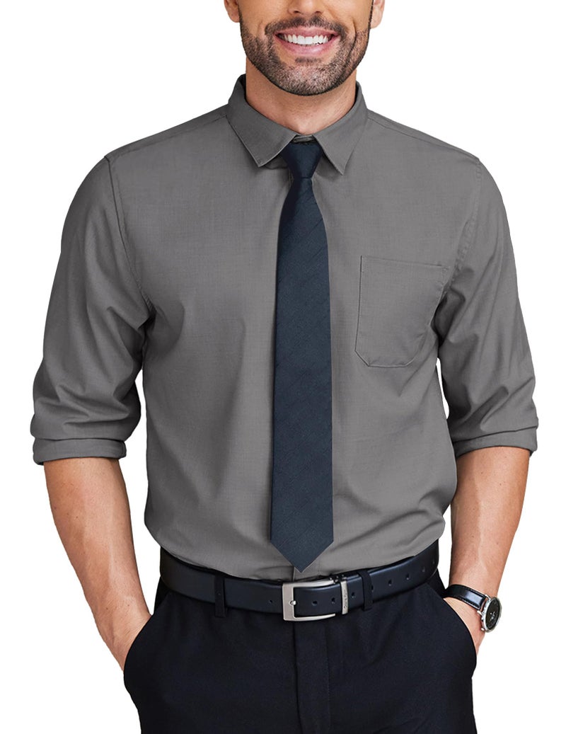 COOFANDY Men Button Down Long Sleeve Shirts Suit Shirt Business Shirts Muscle Fit Solid Dark Grey XXL - Image 1