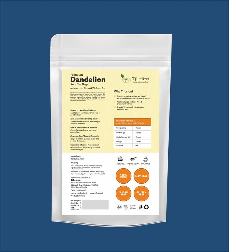Tifusion Dandelion Root Tea | Ayurvedic tea for Liver, Kidney & Gallbladder Cleanse | Natural Herbal Kidney Detox & Liver Detox | Caffeine-Free Wellness Infusion (40 Tea Bag) - Image 2