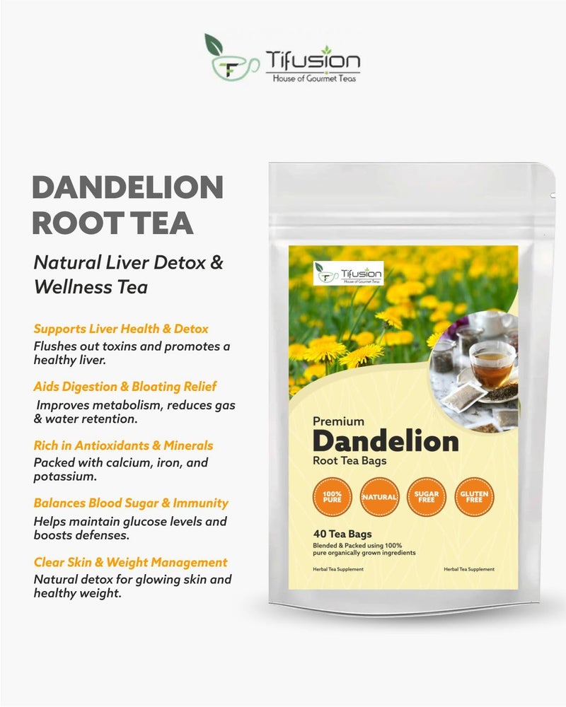 Tifusion Dandelion Root Tea | Ayurvedic tea for Liver, Kidney & Gallbladder Cleanse | Natural Herbal Kidney Detox & Liver Detox | Caffeine-Free Wellness Infusion (40 Tea Bag) - Image 5