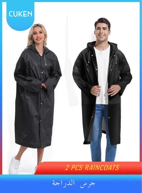 2 Piece Reusable Rain Ponchos for Adults, Raincoats Emergency for Women Men with Drawstring and Sleeves