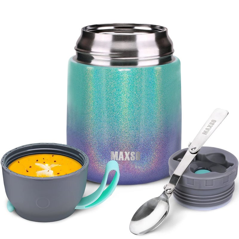 MAXSO Soup Thermo for Hot & Cold Food for Adults Kids, 17 oz Vacuum Insulated Steel Lunch Container Bento Box with Spoon, Leakproof Thermal Food Jar for School Office Travel - Rainbow - Image 1