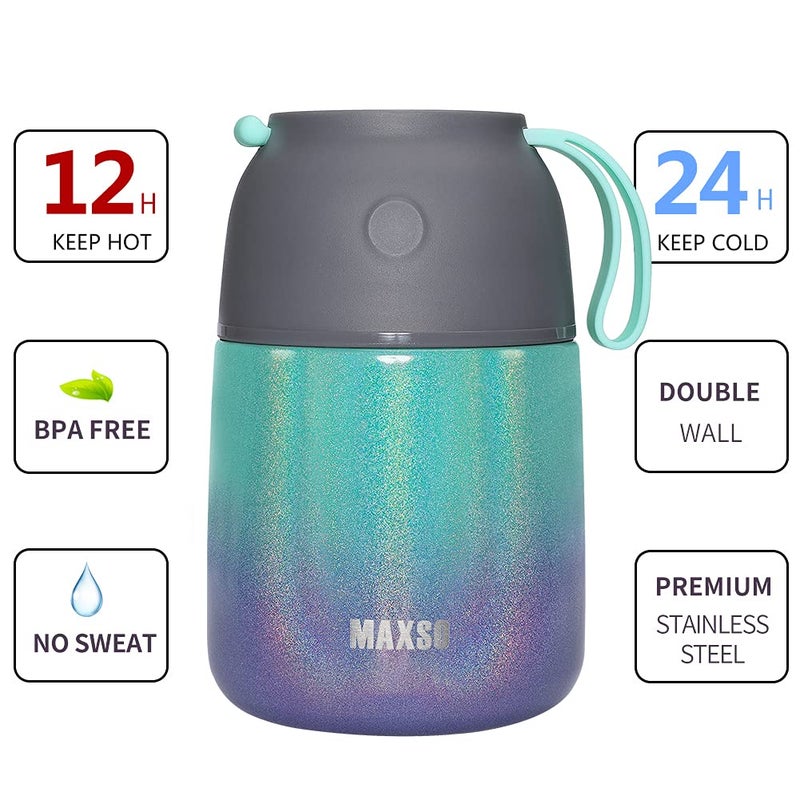 MAXSO Soup Thermo for Hot & Cold Food for Adults Kids, 17 oz Vacuum Insulated Steel Lunch Container Bento Box with Spoon, Leakproof Thermal Food Jar for School Office Travel - Rainbow - Image 4