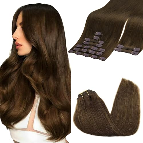 Goo-Goo GOO GOO Clip in Hair Extensions Real Human Hair, Remy Human Hair Extensions Clip ins for Women, Natural Human Hair, 22inch 150g 9Pcs, 4A Chocolate Brown - Image 1