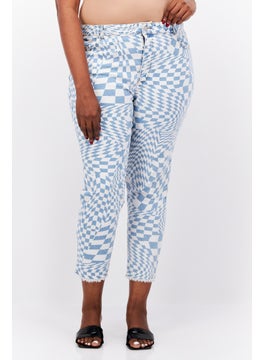 Tinseltown Women Plus Size Checkered Stretchable Jeans, White  - Image 1
