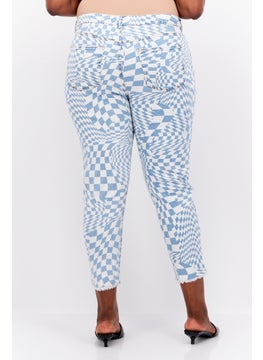 Tinseltown Women Plus Size Checkered Stretchable Jeans, White  - Image 3