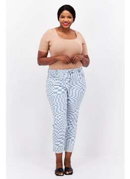 Tinseltown Women Plus Size Checkered Stretchable Jeans, White  - Image 2