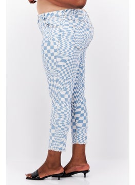 Tinseltown Women Plus Size Checkered Stretchable Jeans, White  - Image 4