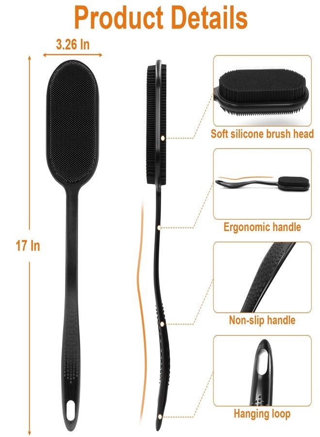 CrazyTerra Silicone Back Scrubber for Shower, Long Handle Silicone Body Scrubber with 5.4" Wide Brush Head, Double Sided Back Brush for Shower Exfoliating Massage, 16.5" Silicone Back Brush for Men & Women - Image 2