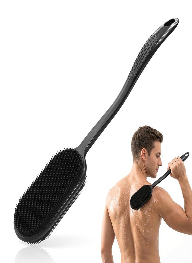 CrazyTerra Silicone Back Scrubber for Shower, Long Handle Silicone Body Scrubber with 5.4" Wide Brush Head, Double Sided Back Brush for Shower Exfoliating Massage, 16.5" Silicone Back Brush for Men & Women - Image 1