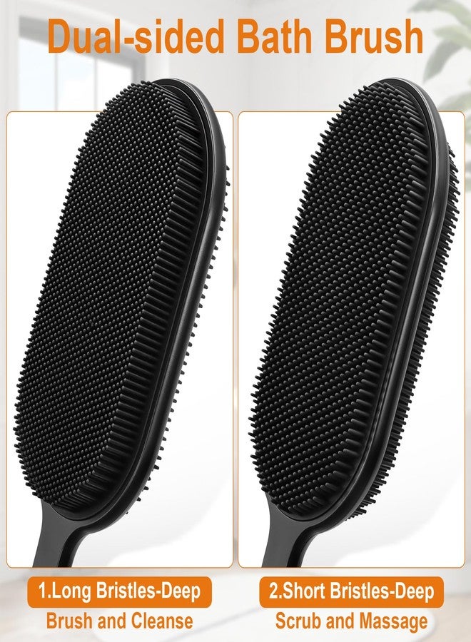 CrazyTerra Silicone Back Scrubber for Shower, Long Handle Silicone Body Scrubber with 5.4" Wide Brush Head, Double Sided Back Brush for Shower Exfoliating Massage, 16.5" Silicone Back Brush for Men & Women - Image 3