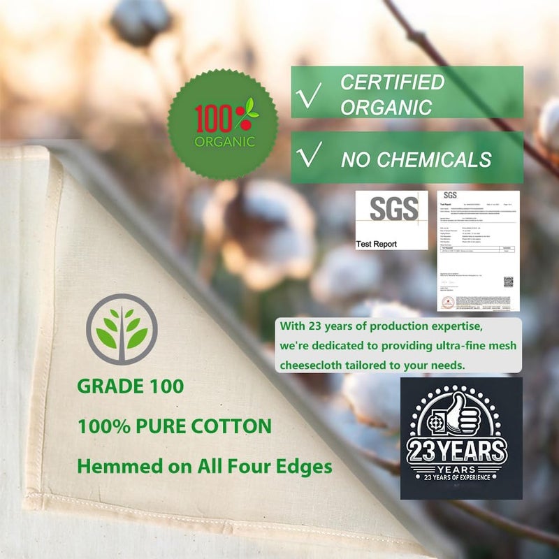 YJL Organic Cheese Cloths, Grade 100 Extra Ultra Fine Mesh with Hemmed Edges, 6 Pack 20x20 Inch 100% Unbleached Cotton Reusable cheesecloth for Straining, Cooking, Cheese Making, Roasting, Crafting - Image 2