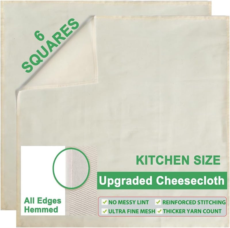YJL Organic Cheese Cloths, Grade 100 Extra Ultra Fine Mesh with Hemmed Edges, 6 Pack 20x20 Inch 100% Unbleached Cotton Reusable cheesecloth for Straining, Cooking, Cheese Making, Roasting, Crafting - Image 5