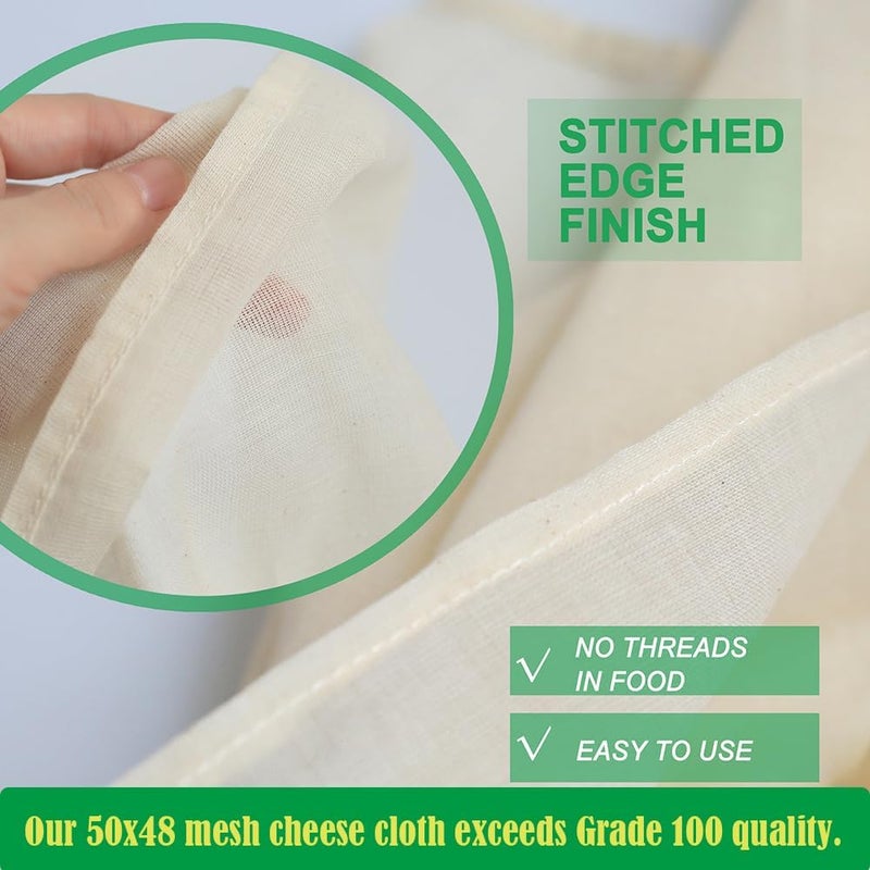 YJL Organic Cheese Cloths, Grade 100 Extra Ultra Fine Mesh with Hemmed Edges, 6 Pack 20x20 Inch 100% Unbleached Cotton Reusable cheesecloth for Straining, Cooking, Cheese Making, Roasting, Crafting - Image 3