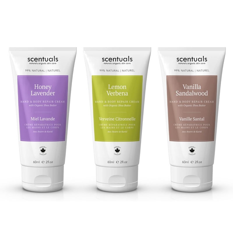Hand Cream Set of 3 with Shea Butter Cocoa Butter Argan  Almond oil Moisturizing Dry Hands Lemon Verbena Honey Lavender Vanilla Sandalwood 60 ml 2 floz x 3