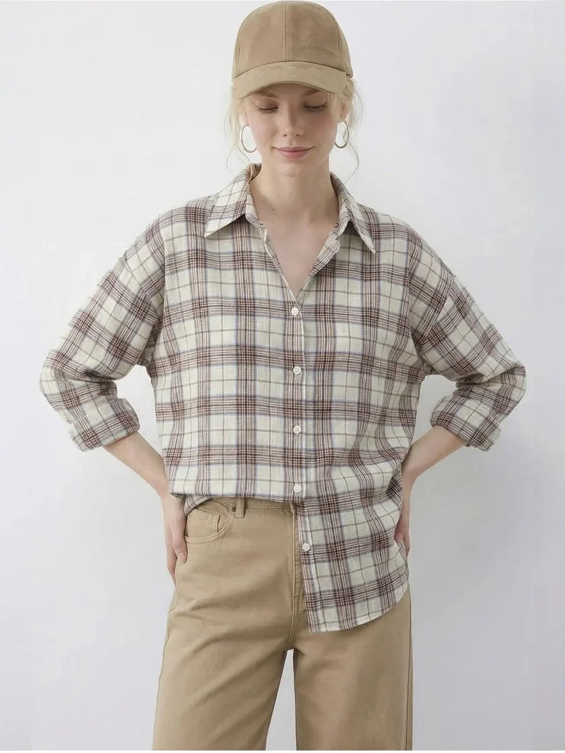 بيانكو لوتشي LUCCI Relaxed Fit Plaid Button-Up Shirt